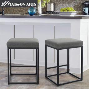 img 2 attached to 🪑 Grey Upholstered Barstool for Kitchen Counter - Maison Counter Height 24 Inch Backless Industrial Stool with Saddle Seat, Modern Island Stool, 330 LBS Weight Capacity - (1 Stool)