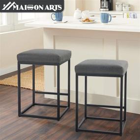 img 1 attached to 🪑 Grey Upholstered Barstool for Kitchen Counter - Maison Counter Height 24 Inch Backless Industrial Stool with Saddle Seat, Modern Island Stool, 330 LBS Weight Capacity - (1 Stool)