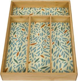 img 1 attached to 🍴 Evriholder DUOG6-AMZ Bamboo Utensil Organizer: 4 Compartment Kitchen Drawer Divider with Feather Patterned Lining - Eco-Friendly & Stylish Green Solution