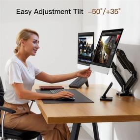 img 1 attached to 🖥️ HUANUO Dual Monitor Stand - Adjustable Spring Desk Mount for 17-27 Inch Computer Screens - Holds 4.4-14.3lbs Each Arm.