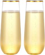 🥂 premium n9r 24-pack plastic champagne flutes: stemless, disposable, 9 oz, gold rim, crystal clear, shatterproof | ideal for party, wedding, birthday | cocktail cups drinkware logo