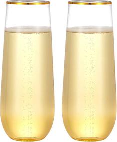 img 4 attached to 🥂 Premium N9R 24-Pack Plastic Champagne Flutes: Stemless, Disposable, 9 Oz, Gold Rim, Crystal Clear, Shatterproof | Ideal for Party, Wedding, Birthday | Cocktail Cups Drinkware