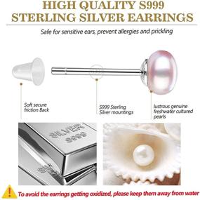 img 1 attached to 👂 Lolalet 3 Set Freshwater Cultured Pearl Stud Earrings: Genuine Pearls, Sterling Silver Back, White/Pink/Purple