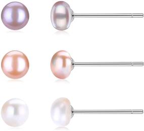 img 4 attached to 👂 Lolalet 3 Set Freshwater Cultured Pearl Stud Earrings: Genuine Pearls, Sterling Silver Back, White/Pink/Purple