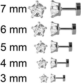 img 2 attached to 💫 JewelrieShop Sparkling Cubic Zirconia Star Front Hypoallergenic Flat Back Screw Stud Earrings in Assorted Sizes