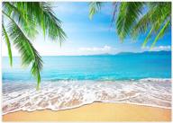 🏝️ allenjoy 7x5ft tropical beach background for summer luau, palm leaves, ocean island, seaside scene, ideal for wedding photography, backdrop for baby birthday, bridal shower, party decoration. perfect banner for photo booth props. logo
