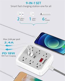 img 3 attached to 💡 6-Outlet Power Strip with USB Ports - 2 USB A, 1 PD 18W USB C Fast Charging - 6.6ft Extension Cord - Mountable Flat Plug - Overload Protection - Portable Design - Home, Travel, Office - White