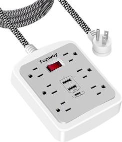 img 4 attached to 💡 6-Outlet Power Strip with USB Ports - 2 USB A, 1 PD 18W USB C Fast Charging - 6.6ft Extension Cord - Mountable Flat Plug - Overload Protection - Portable Design - Home, Travel, Office - White