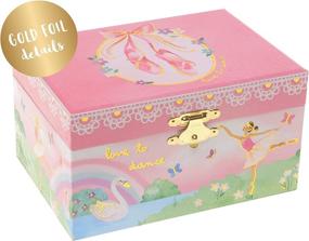 img 3 attached to Enchanting Jewelkeeper Girl's Musical Jewelry Storage Box: Spinning Ballerina, Rainbow & Gold Foil Design, Plays Swan Lake Tune