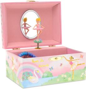 img 4 attached to Enchanting Jewelkeeper Girl's Musical Jewelry Storage Box: Spinning Ballerina, Rainbow & Gold Foil Design, Plays Swan Lake Tune