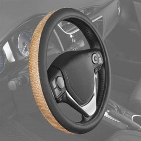img 1 attached to 💎 Bling Bling Glitter Diamond Leather Steering Wheel Cover: Add Sparkle with 9 Rows Crystal Rhinestones in Gold - Universal Fit 14.5-15.5 Inch for Women/Girls - SW-2611-GD