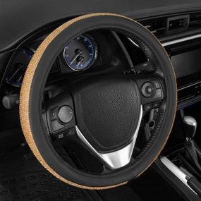 img 2 attached to 💎 Bling Bling Glitter Diamond Leather Steering Wheel Cover: Add Sparkle with 9 Rows Crystal Rhinestones in Gold - Universal Fit 14.5-15.5 Inch for Women/Girls - SW-2611-GD