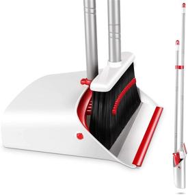 img 4 attached to 🧹 MASTERTOP Upright Standing Broom and Dustpan Set - Long Handled Combo for Home, Office, and Outdoor Use - Red/White