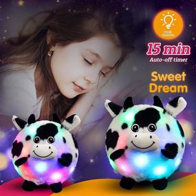 img 2 attached to 🐮 SpecialYou Chubby Glow Cow LED Light Up Stuffed Animal: Adorable Plush Toy Pillow for Nursery Room Decoration and Kids' Gift, 9'' (Black and White)