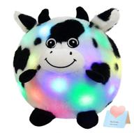 🐮 specialyou chubby glow cow led light up stuffed animal: adorable plush toy pillow for nursery room decoration and kids' gift, 9'' (black and white) logo