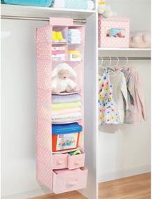 img 2 attached to 👗 mDesign Hanging Closet Organizer with 7 Open Cube Shelves and 3 Removable Drawers - Bedroom Organization System for Clothes, Hats, Handbags - Light Pink with White Polka Dots