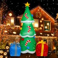 🎄 laujoy 6 ft giant inflatable christmas tree with led lights & gift wrapped box - perfect for outdoor holiday decor, xmas parties & yard decorations logo