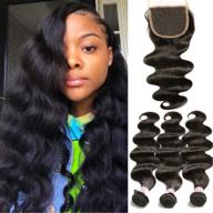 🌟 indian body wave hair 3 bundles with 4x4 lace closure - free part | unprocessed 100% virgin human hair weaves | natural color | beauty forever (16 18 20+14 closure) logo