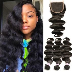 img 4 attached to 🌟 Indian Body Wave Hair 3 Bundles with 4x4 Lace Closure - Free Part | Unprocessed 100% Virgin Human Hair Weaves | Natural Color | Beauty Forever (16 18 20+14 closure)