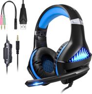 🎧 bluefire upgraded professional ps4 gaming headset 3.5mm wired bass stereo noise isolation gaming headphone - mic, led lights - for playstation 4, xbox one, laptop, pc (blue) logo