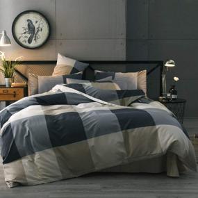 img 4 attached to Queen Size Cotton Grid Plaid Duvet Cover Set - Modern Reversible Checkered Bedding - Full Hotel Quality 3 Piece Duvet Comforter Cover Set - Luxury Zipper Closure Bedding Collection (Comforter NOT Included)