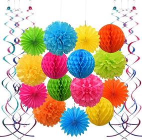 img 4 attached to 🎉 Vibrant Paper Party Decorations - Tissue Paper Flowers & Party Pom Poms with Swirl Streamers, High-Quality Material in Bright Colors, Hanging Décor for Birthday, Wedding, Bridal Shower, Bachelorette