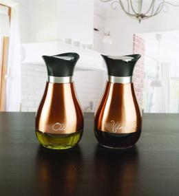 img 3 attached to Cafe Copper and Glass Olive Oil and Vinegar Dispenser Bottles Set of 2 - Preserving Glassware for Salad Dressing, Cooking, Home Decor - 13.6 oz, Contempo Design