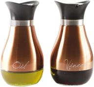 cafe copper and glass olive oil and vinegar dispenser bottles set of 2 - preserving glassware for salad dressing, cooking, home decor - 13.6 oz, contempo design logo