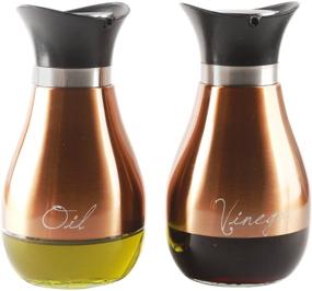 img 4 attached to Cafe Copper and Glass Olive Oil and Vinegar Dispenser Bottles Set of 2 - Preserving Glassware for Salad Dressing, Cooking, Home Decor - 13.6 oz, Contempo Design