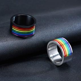img 1 attached to 🌈 Nylry Rainbow LGBT Pride Ring: Stainless Steel Enamel Band for Lesbian & Gay Weddings