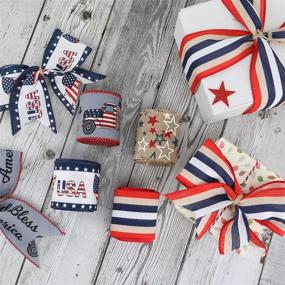 img 1 attached to 🎀 26 Yard Farmhouse Burlap Ribbons with Wired Edge, Ribbon Stripes Stars in USA Flag Pattern for Christmas & Patriotic Activities, Memorial Day Decorations, DIY Wrapping Crafts, 2.5" x 6.5 Yards (4 Rolls)