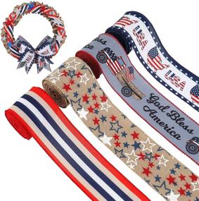 img 4 attached to 🎀 26 Yard Farmhouse Burlap Ribbons with Wired Edge, Ribbon Stripes Stars in USA Flag Pattern for Christmas & Patriotic Activities, Memorial Day Decorations, DIY Wrapping Crafts, 2.5" x 6.5 Yards (4 Rolls)