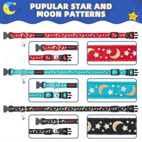 img 2 attached to 🌟 BINGPET Luminous Dog Collar with Bell 3 Pack - Adjustable Soft Pet Puppy Collar featuring Star and Moon Patterns, Ideal for Small and Medium Dogs, Glow in the Dark