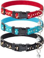 🌟 bingpet luminous dog collar with bell 3 pack - adjustable soft pet puppy collar featuring star and moon patterns, ideal for small and medium dogs, glow in the dark logo