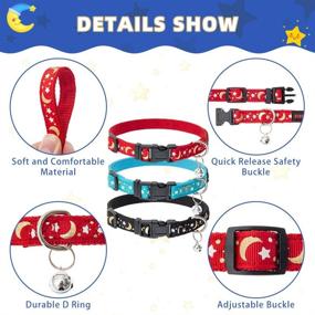 img 1 attached to 🌟 BINGPET Luminous Dog Collar with Bell 3 Pack - Adjustable Soft Pet Puppy Collar featuring Star and Moon Patterns, Ideal for Small and Medium Dogs, Glow in the Dark