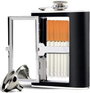 🥃 sunnyac stainless steel hip flask, leak-proof hidden flask with cigarette case and leather wrapped cover - includes funnel and white gift box (6 ounce), black logo