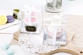 img 3 attached to 🎁 Charming Clear Plastic Cupcake Box with Gift Ribbon, Lovely Stickers, and Silver Inserts - 12 Sets, Perfect Wedding Party Favor Boxes, 3.5 Inch Size