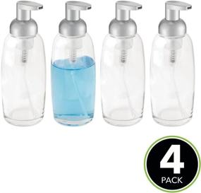 img 3 attached to 🧼 mDesign Glass Foaming Soap Dispenser Pump Bottle - 4 Pack Clear/Silver for Bathroom and Kitchen