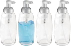 img 4 attached to 🧼 mDesign Glass Foaming Soap Dispenser Pump Bottle - 4 Pack Clear/Silver for Bathroom and Kitchen