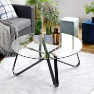 ☕️ modern black round coffee table with glass top & metal legs, 31.5-inch accent cocktail tea table for living room логотип