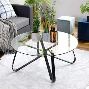 img 4 attached to ☕️ Modern Black Round Coffee Table with Glass Top & Metal Legs, 31.5-inch Accent Cocktail Tea Table for Living Room