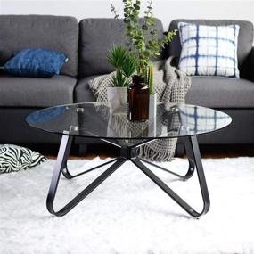 img 3 attached to ☕️ Modern Black Round Coffee Table with Glass Top & Metal Legs, 31.5-inch Accent Cocktail Tea Table for Living Room