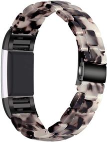 img 3 attached to Wongeto Resin Band Bracelet for Fitbit Charge 2 - Fashionable, Unisex Resin Wristband Compatible with Fitbit Charge 2 HR (Flower Grey)