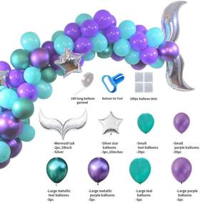 img 4 attached to 🧜 Qutechat Набор гирлянд из шаров в виде хвоста русалки - декор для вечеринки в морском стиле, комплект поставки - украшение шарами цвета бирюзы и фиолетовых, топпер для торта, баннер "Подводный мир" - набор для декорирования День рождения: Трансформируйте свою вечеринку с помощью этого потрясающего декора, вдохновленного русалками!