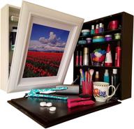 flip frame counter-top with hidden storage: easy art change, clear clutter, space-saver - perfect for cosmetics, medicine, spices, office supplies - white logo