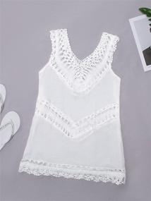 img 3 attached to 👗 Crochet Sleeveless Tunic V Neck Cover Up for Women in White by CUPSHE