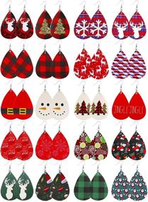 img 4 attached to 🎄 Stylish Christmas Earrings: Plaid, Tree, Snowman, Leather | Xmas Decorations - 16-20 Pairs for Women