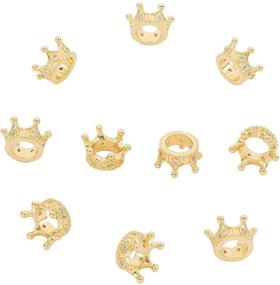 img 4 attached to 👑 NBEADS 10 Pcs Cubic Zirconia Crown Beads, 24K Gold Plated Brass Micro Pave King Crown Spacer Beads for DIY Jewelry Making Crafts Design