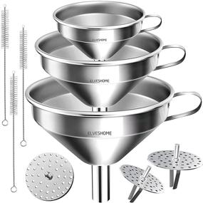 img 4 attached to 👨 9-Piece Stainless Steel Kitchen Funnel Set - Cooking Funnel, Large Filter Funnels, Canning Funnel Set for Oil, Liquids - Includes Brush and 3 Removable Strainer Inserts