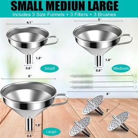 img 1 attached to 👨 9-Piece Stainless Steel Kitchen Funnel Set - Cooking Funnel, Large Filter Funnels, Canning Funnel Set for Oil, Liquids - Includes Brush and 3 Removable Strainer Inserts